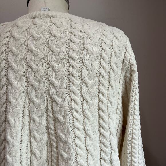 J. Jill Cream Chenille Cable Crew Neck Knit Tunic Length Sweater Sz L Petite - Picture 4 of 7